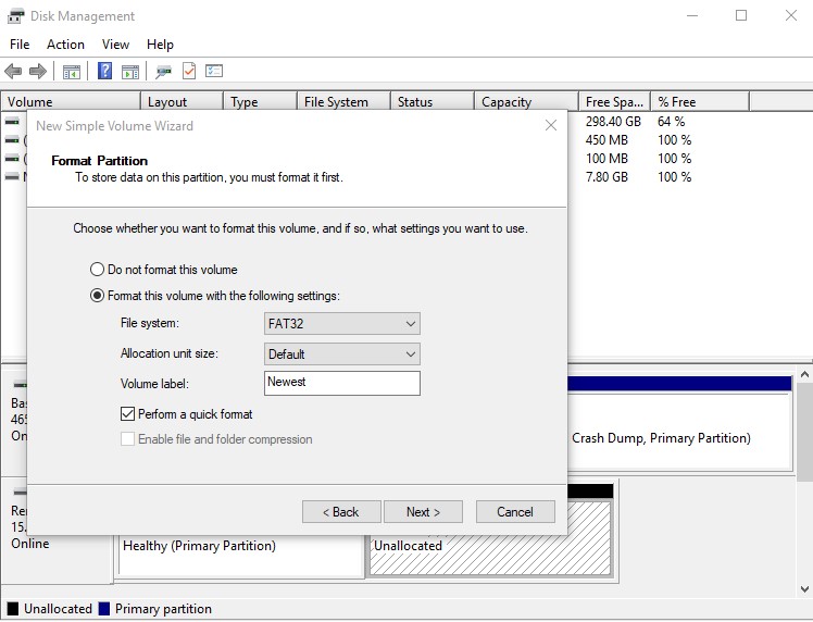 Formater un nouveau volume simple dans la gestion des disques