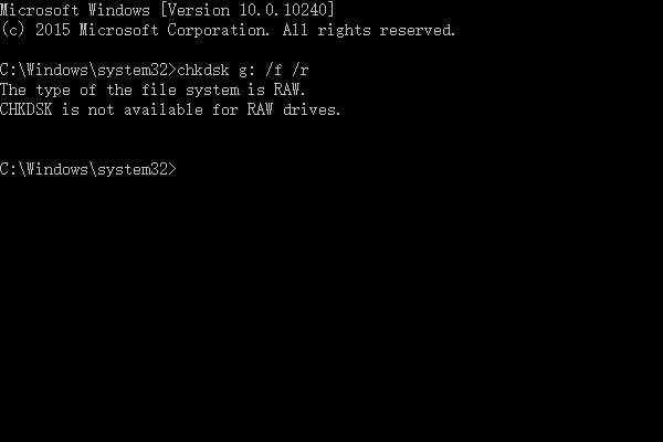 chkdsk is not available for raw drives