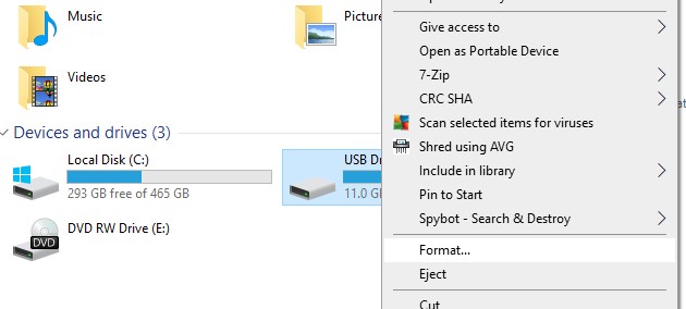 format command in file explorer