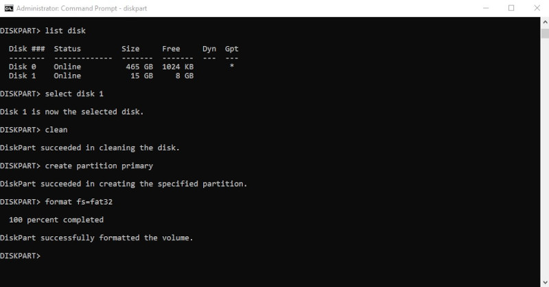 formattazione con diskpart