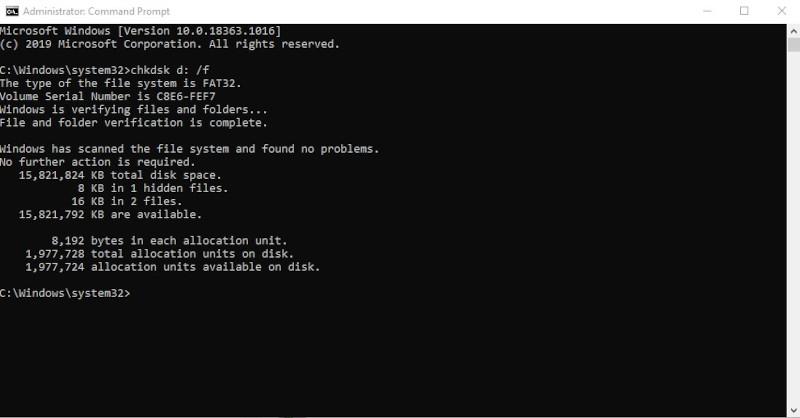 chkdsk in command prompt