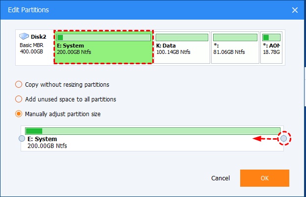 disque-clone-adaptation manuelle des partitions