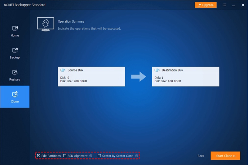 Configuration des clones de disques