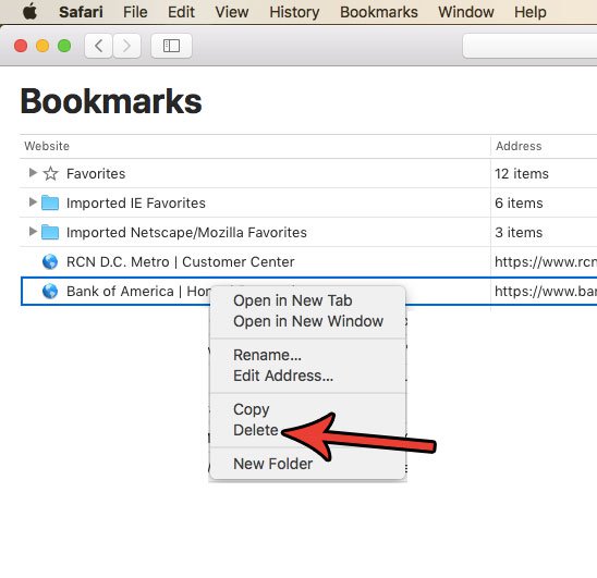 remove bookmarks from safari mac