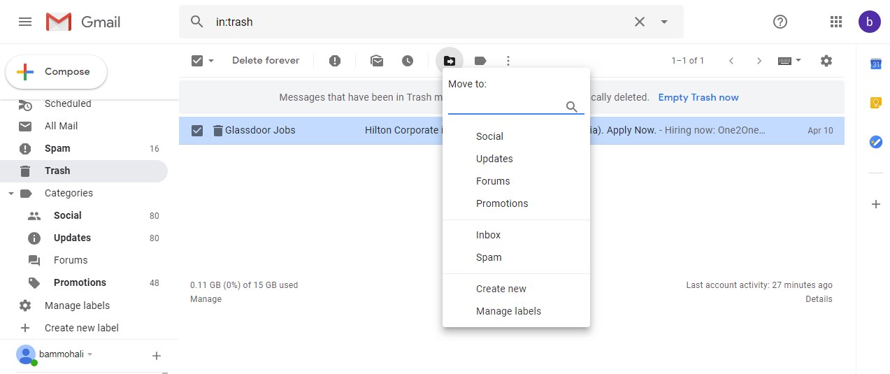 how to get back deleted emails in gmail from trash