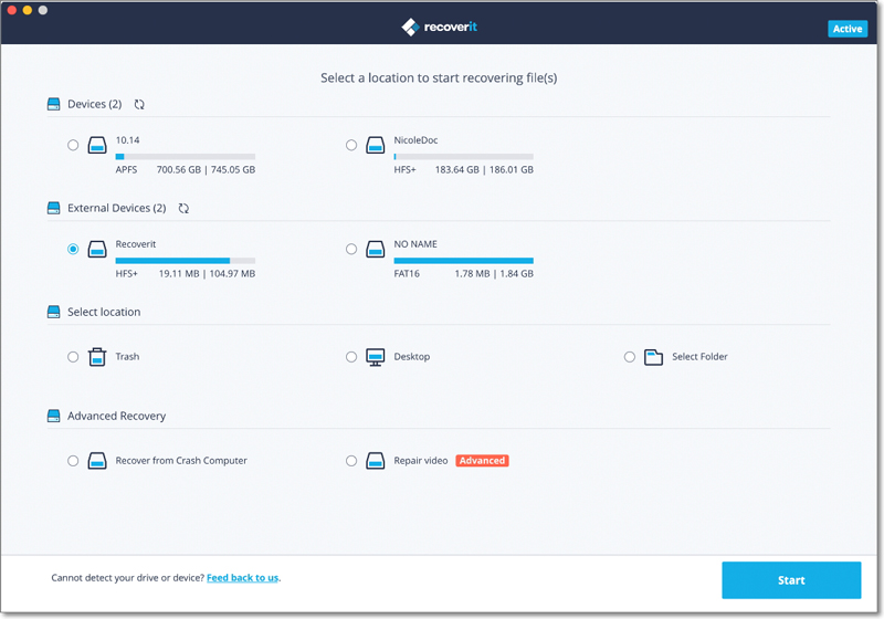 select external hard drive to scanning data