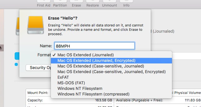 mac os extended journaled encrypted and exfat partition